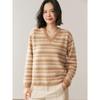 Women's Color Block V-Neck Cashmere Sweater - 2025 Autumn/Winter Korean Style Loose Slimming Pullover