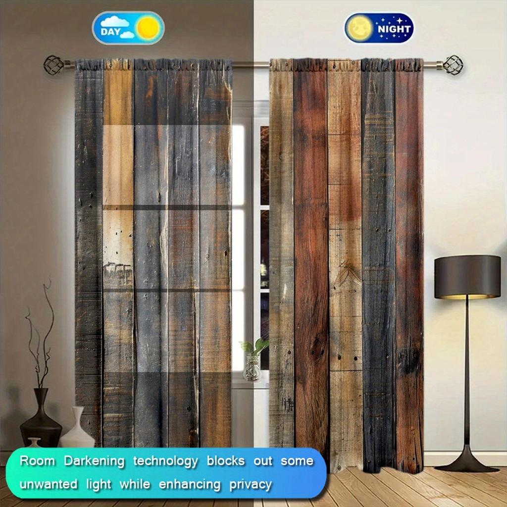 Splicing Wood Printed Curtain for Home Decor - Rod Pocket Window Treatment for Bedroom   Kitchen   Living Room