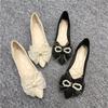 2025 New Bow Soft-soled Ladyshoes Pointed Head Shallow Mouth Fairy Flat-soled Single Shoes Femininity Bridesmaid Shoes