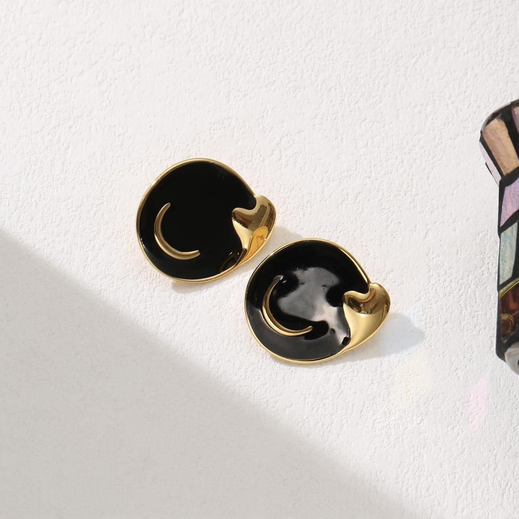 Stainless Steel Crescent Oil Drip Stud Earrings for Women