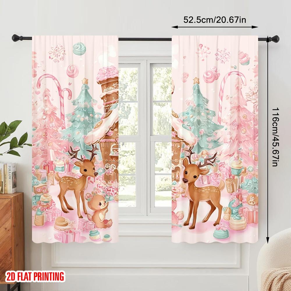 2pcs,2D Plane Printing Contemporary Curtains Gingerbread House Polyester (without Rod) Decorations Inside Perfect for Living