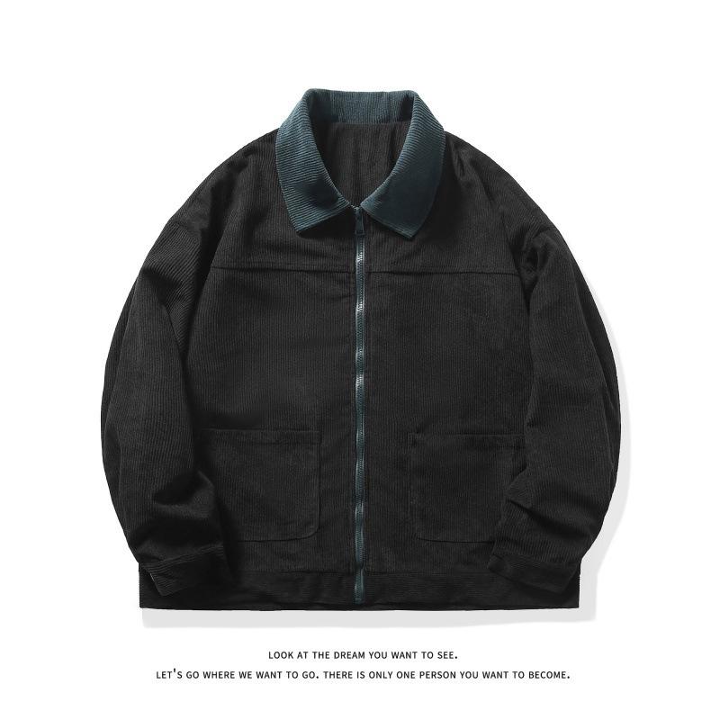 

Куртка вельветовая японская Cityboy модная мужская весенне-осенняя ретро винтажная молодежная куртка L чёрный