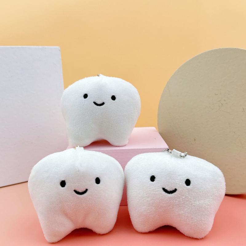 1Pc Cute Fun Plush Keychain Tooth Shape Pendant Mini Toothpaste Toothbrush Keyring Dental Cute Model For Kids Brushing Learning