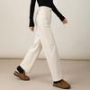 Fanzhen Women's Plush-Lined Off-White High-Waist Straight-Leg Jeans