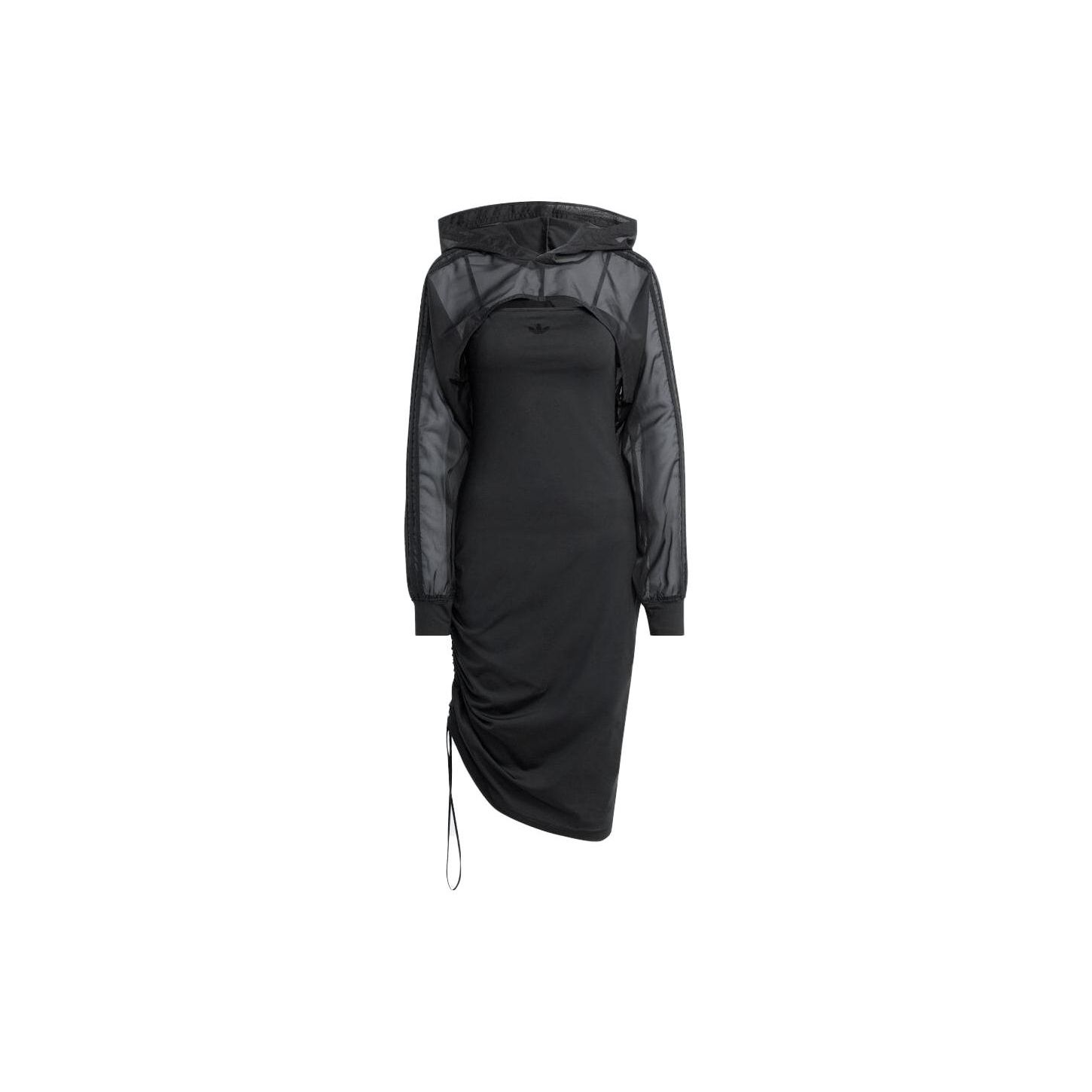 Adidas Originals Trefoil Logo Print Spliced Long Sleeve Dress Women dresses Black IC7208 M