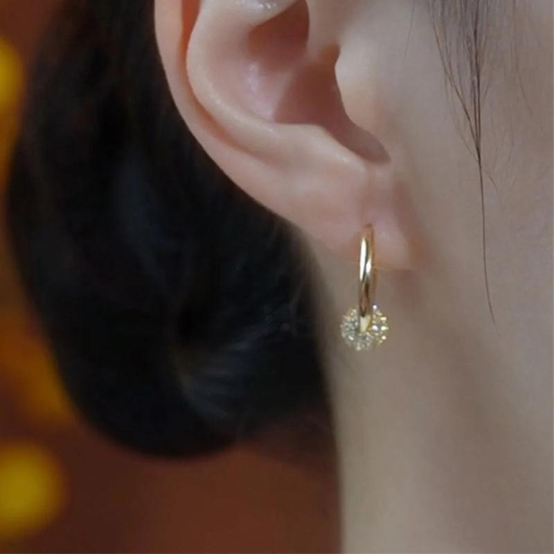 Elegant Luxury Full Drill Round Ball Earrings Versatile  Style Unique Niche Clip Earrings Fashionable High End Jewelry
