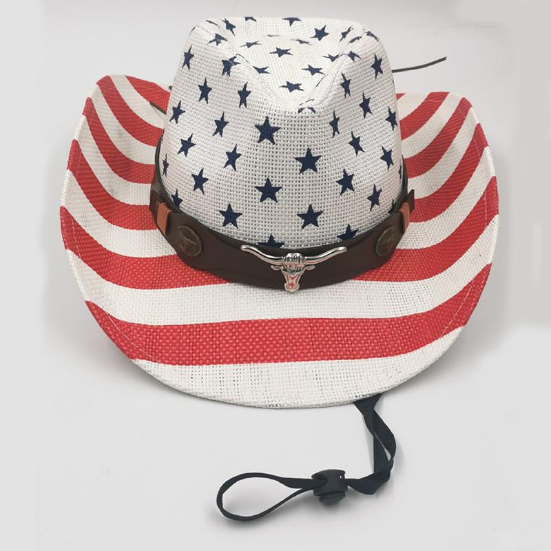 Outdoor Unisex American Flag Western Cowboy Hat Classic Men Wide Brim Sun Protection Fishing Cap Fashion Women Jazz Straw Hats