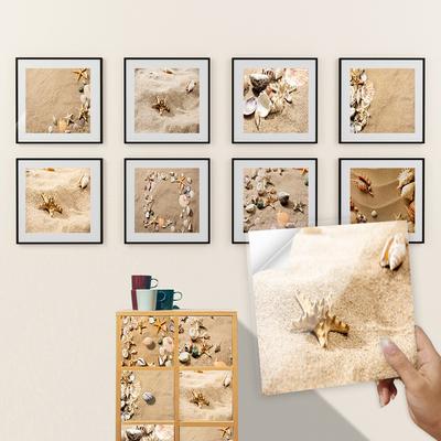 10pcs Beach Shells Tiles Sticker Kitchen Wardrobe Bathroom Wall Decals Home Decor Self-adhesive Crystal Hard Film Art Wallpaper