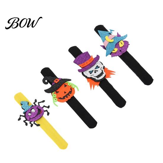 Glitter Slap Bracelets Halloween Felt Bracelet, Cartoon Pumpkin Skull Cat Spider Snap Band, Party Favors for Kids Adults Glittery Wrist Band