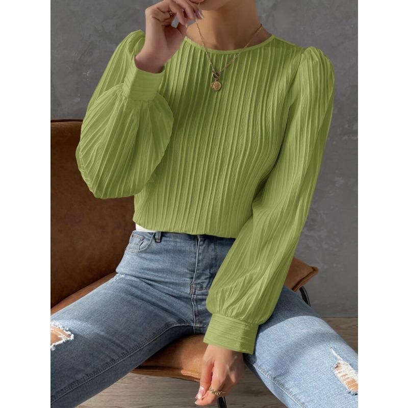 New Spring Round Neck Long Sleeve Loose Blouse Women Solid Color Office Shirt Ladies Casual Simple Tops Female Solid Color  Fashion Elegant Clothing