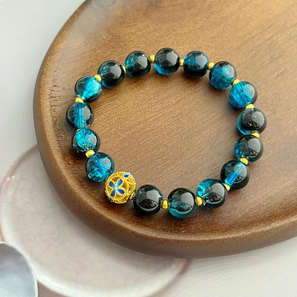 Bracelet For Women 10MM Round Handmade Glass Stone Stretch Adjustable Beaded Bracelet DIY Beading Charms Bangles Gifts For Teen Girls