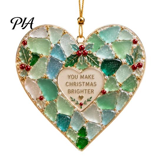 Decorative Acrylic Pendants 2Pcs Sea Glass Christmas Ornament, Seaglass Heart Bird Angel Tree Star Handmade Ornaments Snowman Pendant, Xmas