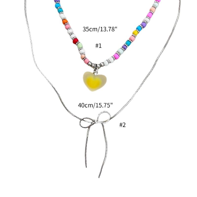 Cute Heart Bead Necklace Heart Charming Choker Chain Jewelry Girls Teen Eye-catching Snake Bone Chain Bowknot Necklace