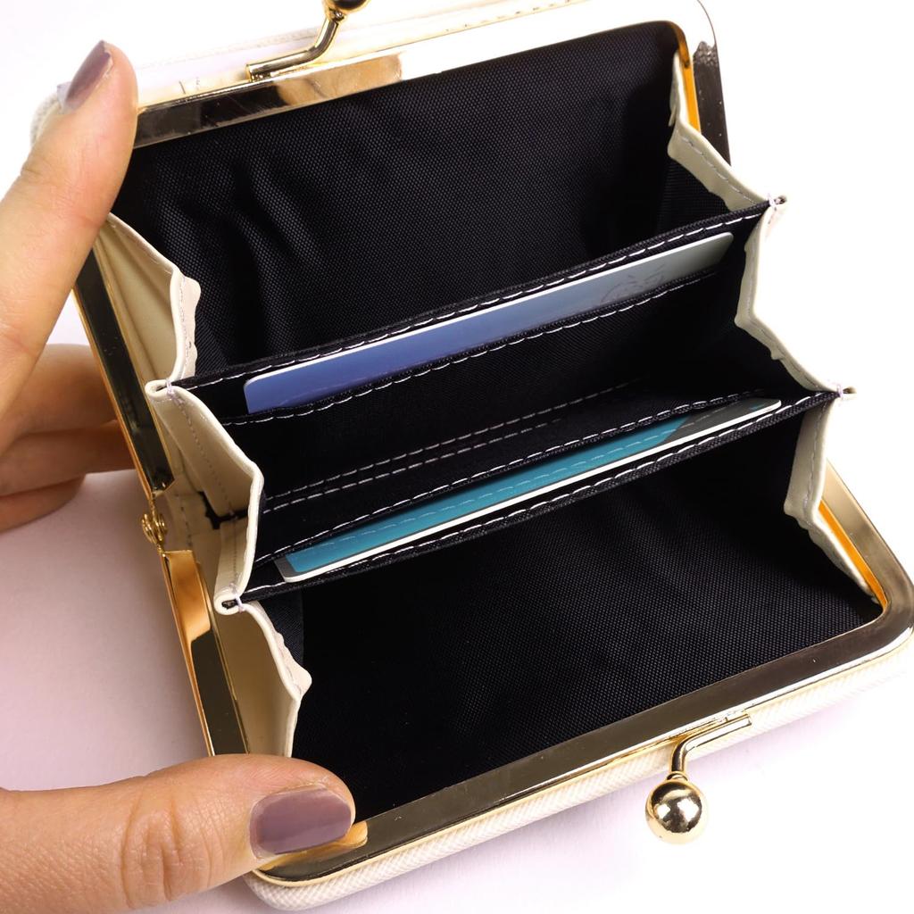 Hiroko Koshino Femme Bifold Wallet with Clasp Large Popular Brand Women's Closure, Two-Tone Design, Capacity, (Black)