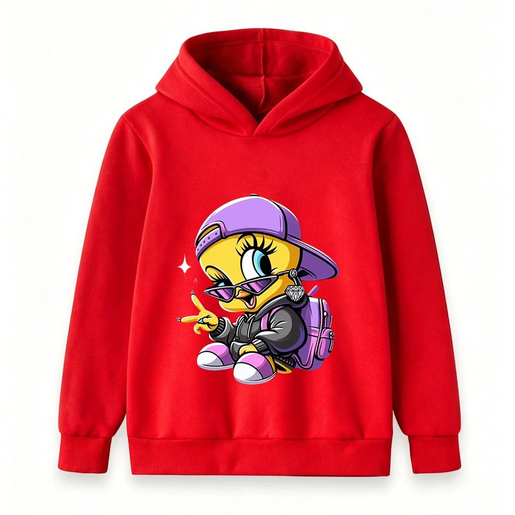 Kids Boys Girls Hoodie Casual Hip Hop Cool Tweety Bird Printed Long Sleeve Pullover Sweatshirt For Daily Wear