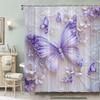 1pc Shower Curtain - Elegant Purple Butterflies and Flowers Design for a Serene Bathroom Waterproof
