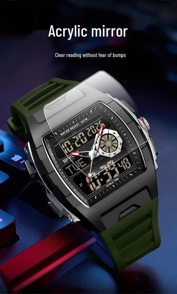 Sanda Men's Trendy Multi-Window Fashionable Watch: 3D Stereo Stopwatch, Waterproof, Alarm Clock, Multifunctional Electronic Design.