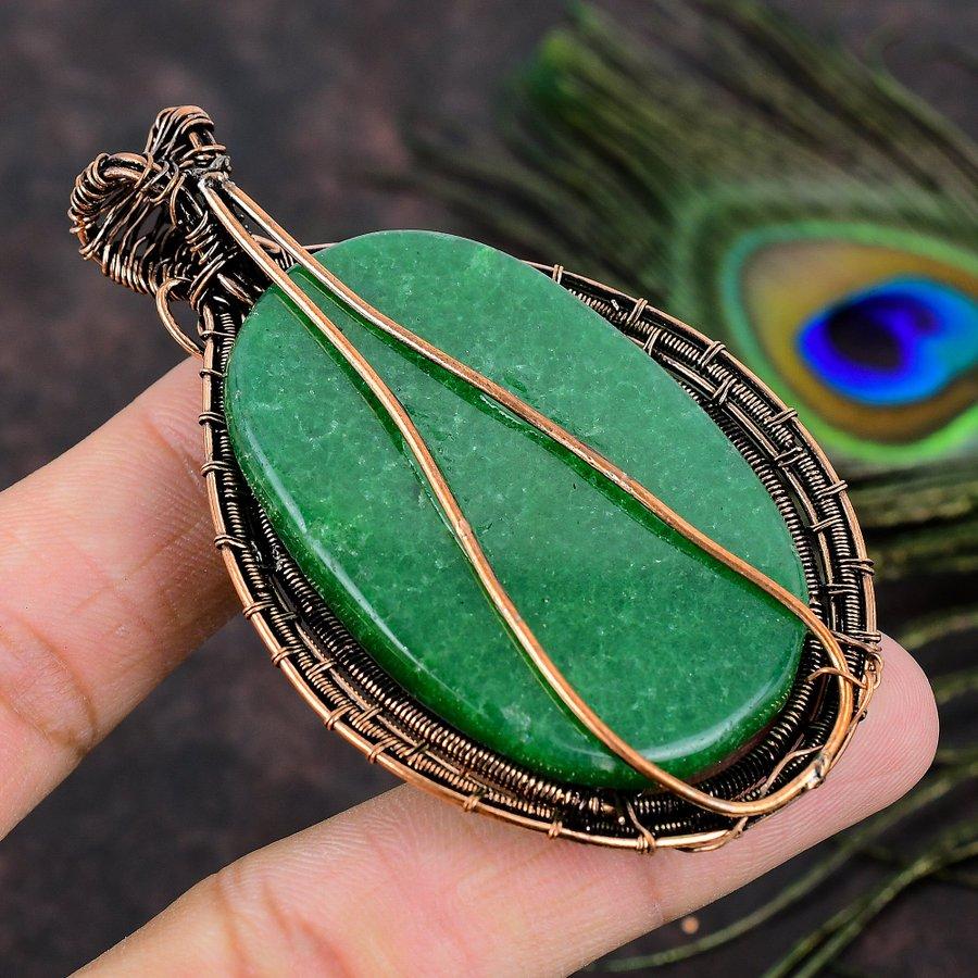 Emerald Natural Gemstone Handmade Copper Wire Wrap Jewelry Pendant 3.15 M3z71