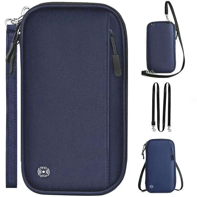 Travel Wallet Anti-Theft RFID Passport Card Holder MultiFunction Coin Purse Ticket Document Protection Cover Hanging Neck Pouch