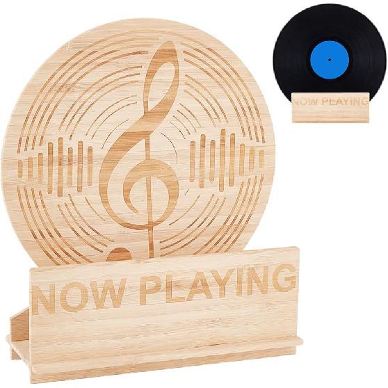 AHANDMAKER Now Playing Vinyl Record Stand - Wooden Album Display Holder Record Display Stands - Vinyl Now Playing Sign to Hold Your Albums - Now