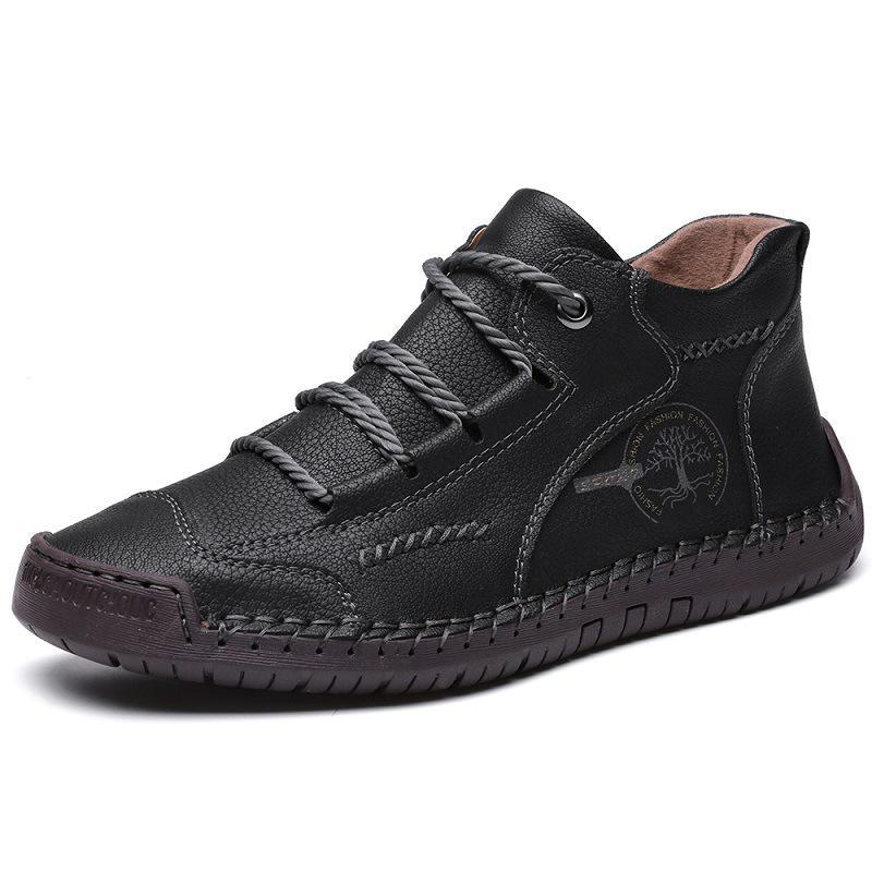Men's Autumn Short Boots: High Top Leather, Flat Bottom, Outdoor Work Wear Casual Shoes. Large Size Cross-border Sneakers.