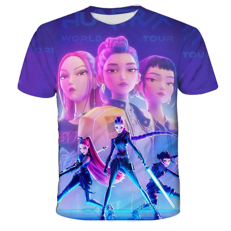 2025 Movie KPop Demon Hunters T-shirt Summer Short Sleeve Tee for Casual Loose Girl Boy Graphic Printed Tops