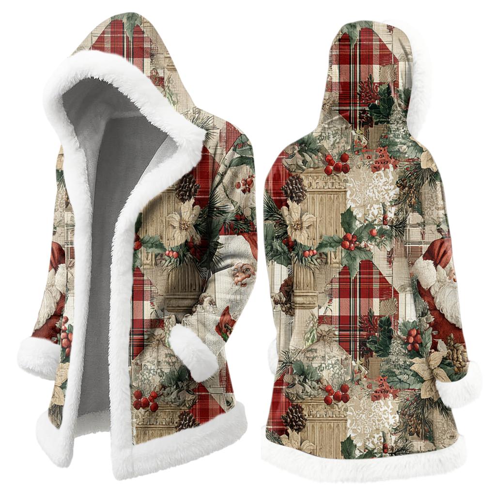 Men's Christmas Long Hooded Cardigan With Pockets Warm Jacket