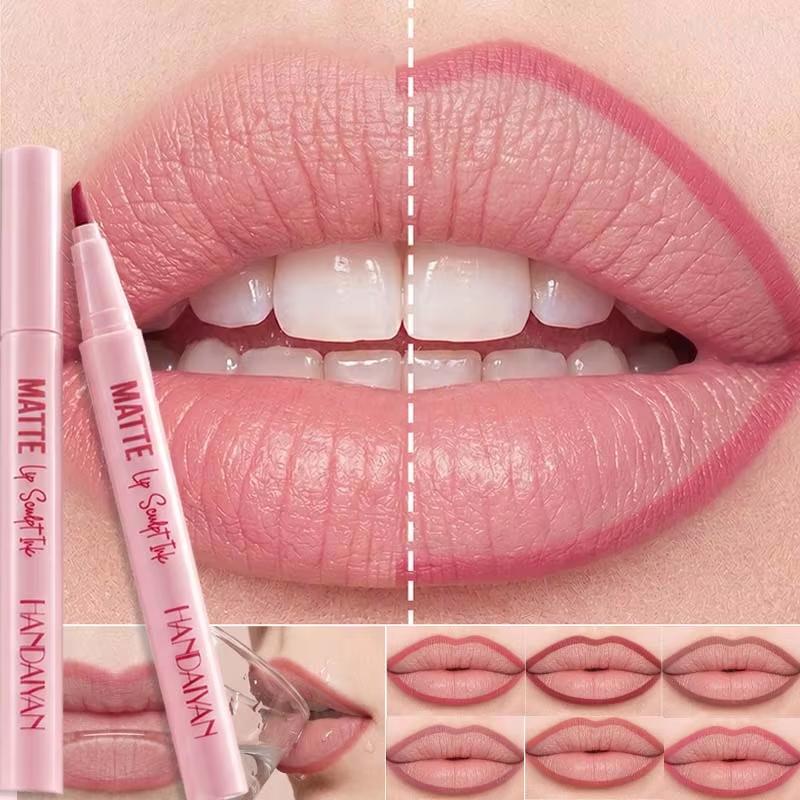 2-in-1 Lip Liner Lipstick Pen Waterproof Smudge-proof Non-stick Cup Lip Contour Pen Easy Coloring Non-fading Color Lips Makeup