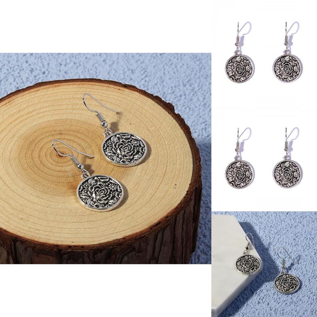 Vintage Floral Metal Earrings For Women With Geometric Design For Wedding And Gift Giving