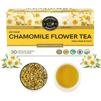 TEACURRY Chamomile Tea (30 Tea Bags, 1 Month Pack) - Pure Chamomile Tea For Sleep, Relaxation and Calmness | NON-GMO Caffeine Free Chamomile Tea