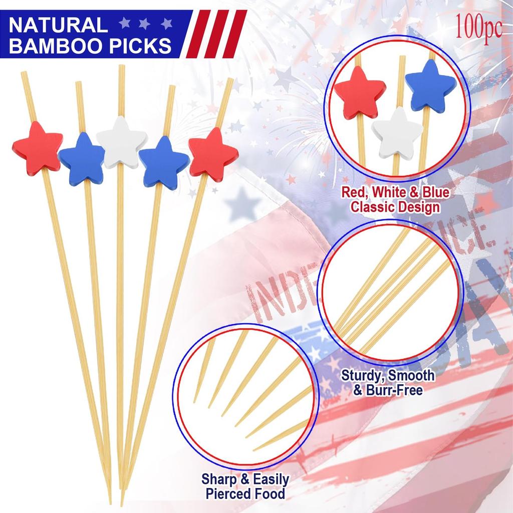 American Flag Colors Blue White Red Five-pointed Star Pick Five-pointed Star Fruit Pick Cocktail Pick