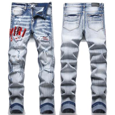 Neuer Stil Streetstyle Blaue Bedruckte Denim Trendige Elastische Jugend Slim Fit Herrenjeans 3613
