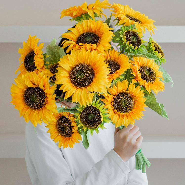 Sunflower Silk Flower Arrangement: Artificial Dried Flowers for Living Room, Dining Table, and Photo Props
