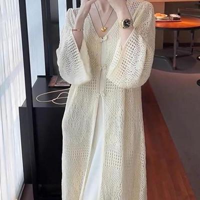 Pan Buckle Hollow Hook Flower Long Knitted Jacket Summer Gentle Style Temperament Sunscreen Thin Loose Cardigan