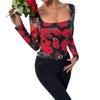 Spring Women's French Romantic Rose Floral Mesh Print Sexy U Neck T Shirt Fashion Daily Basic Office Lady Casual Slim Fit Ladies Elegant Top