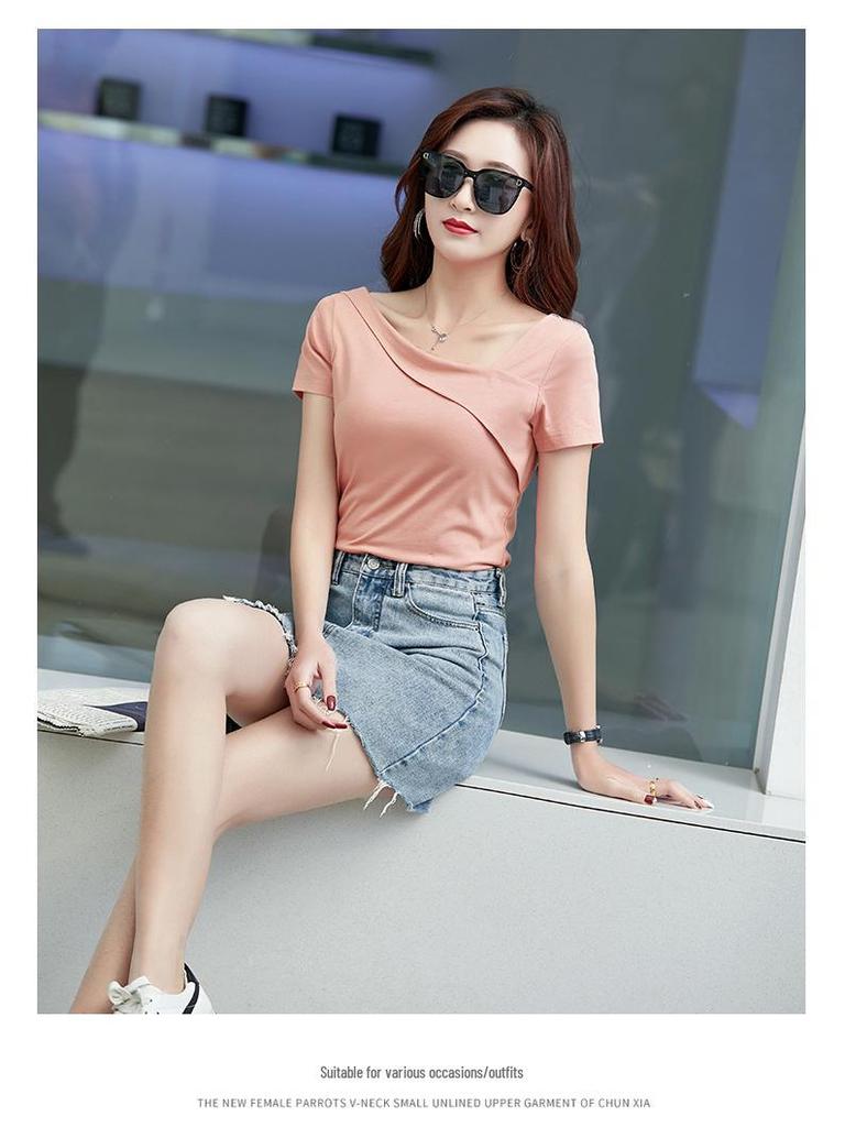 Clearance Women's Slanted Shoulder Modal Cotton Short Sleeve T-Shirt - Stylish & Comfortable
