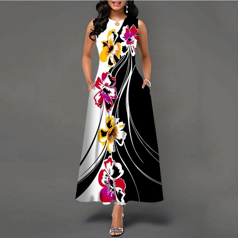 Women's Clothing European and American Style Large Size Dress Digital Printing Sleeveless Pendulum Dress