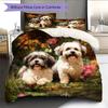 Shih Tzu and grass Pattern Bedding Home Decoration Birthday Gift (1 * duvet cover + 2 * pillowcase, without core)