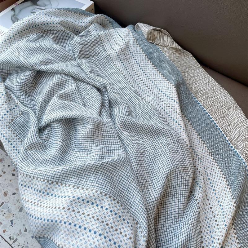 Small plaid linen scarf women's summer new sunscreen large square scarf thin silk scarf with shawl