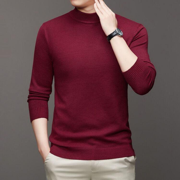 Frühling Herbst Männer Pullover Einfarbig Pullover Mock Neck Dünne Mode Gestrickte Pullover