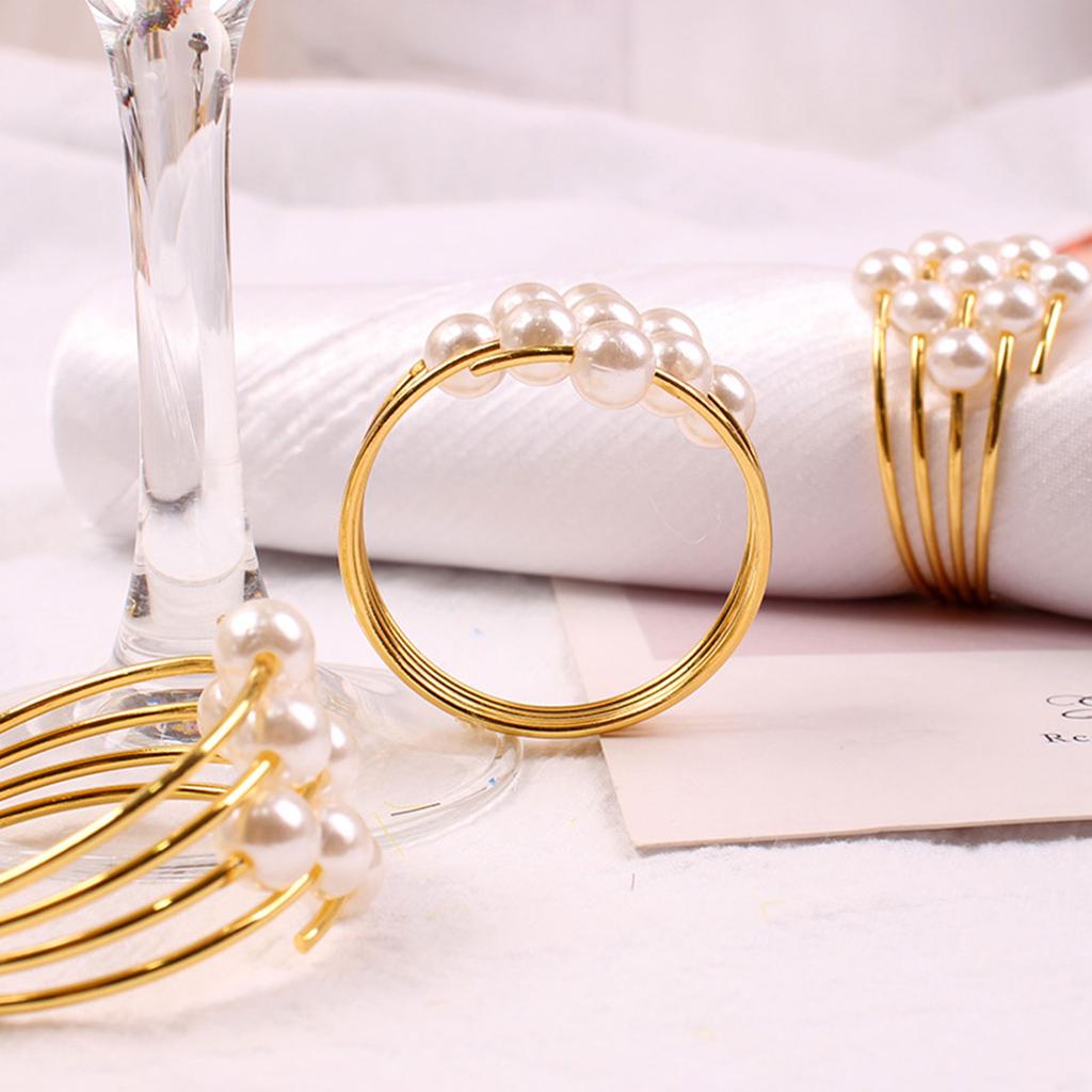 12pcs Gold Pearl Napkin Rings Romantic Table Decor Reusable for Weddings Banquets Holiday Dinners Gift Giving Inner Diameter 3.8cm