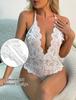 Crotchless Lace Bodysuit – Erotic Lingerie Set with Deep V Open Bra, Adjustable Straps for Women & Couples, Boudoir Outfit