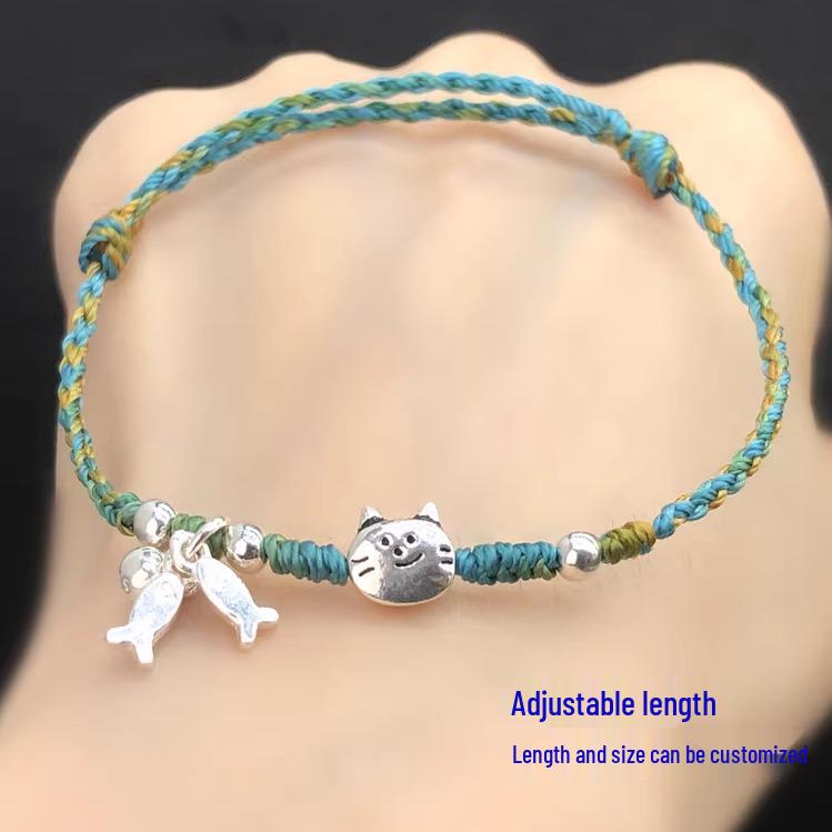 S925 Sterling Silver Kitten Fishing Rope DIY Kit with Weaving Tutorial