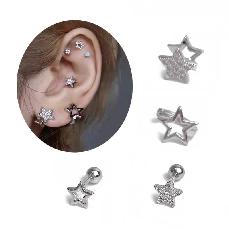 Personality Rhinestones Stud Earrings For Women Men Punk Star Earring Sliver Piercing Ear Studs Couples Fashion Jewelry