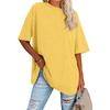 Naiste moekas ja vabaaja ühevärviline põhilise ümara kaelusega lühikeste varrukatega top