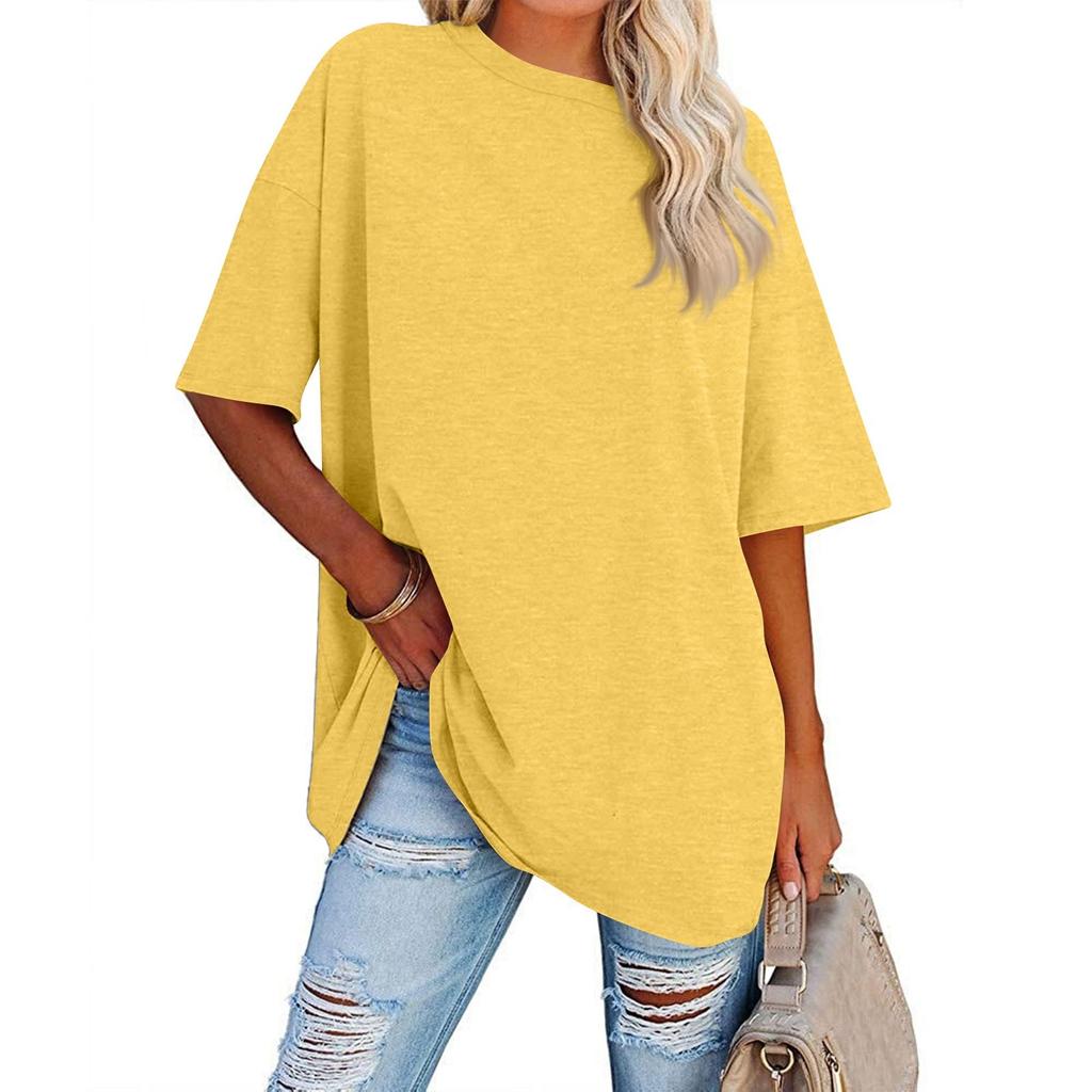 Womens' Fashionable And Casual Solid-color Basic Round-neck Short-sleeved Top