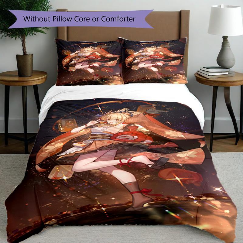3pcs Duvet Cover Set (1*Duvet Cover + 2*Pillowcase, Without Core), Genshin Impact Print Bedding Set, Bedroom Decor, All‑Season, Birthday Gift