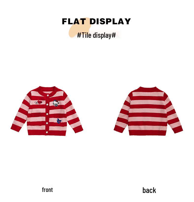 Autumn 2025 Girls' Knitted Cardigan: Cute KT Cartoon Striped Sweater for Baby Girls