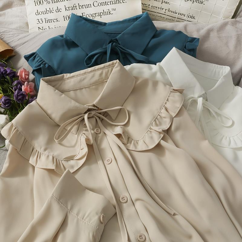 Damen Süße Hemden Niedlicher Peter-Pan-Kragen Locker Mode Temperament Minimalistisch Lolita Französisch Elegante Kleidung Trendig
