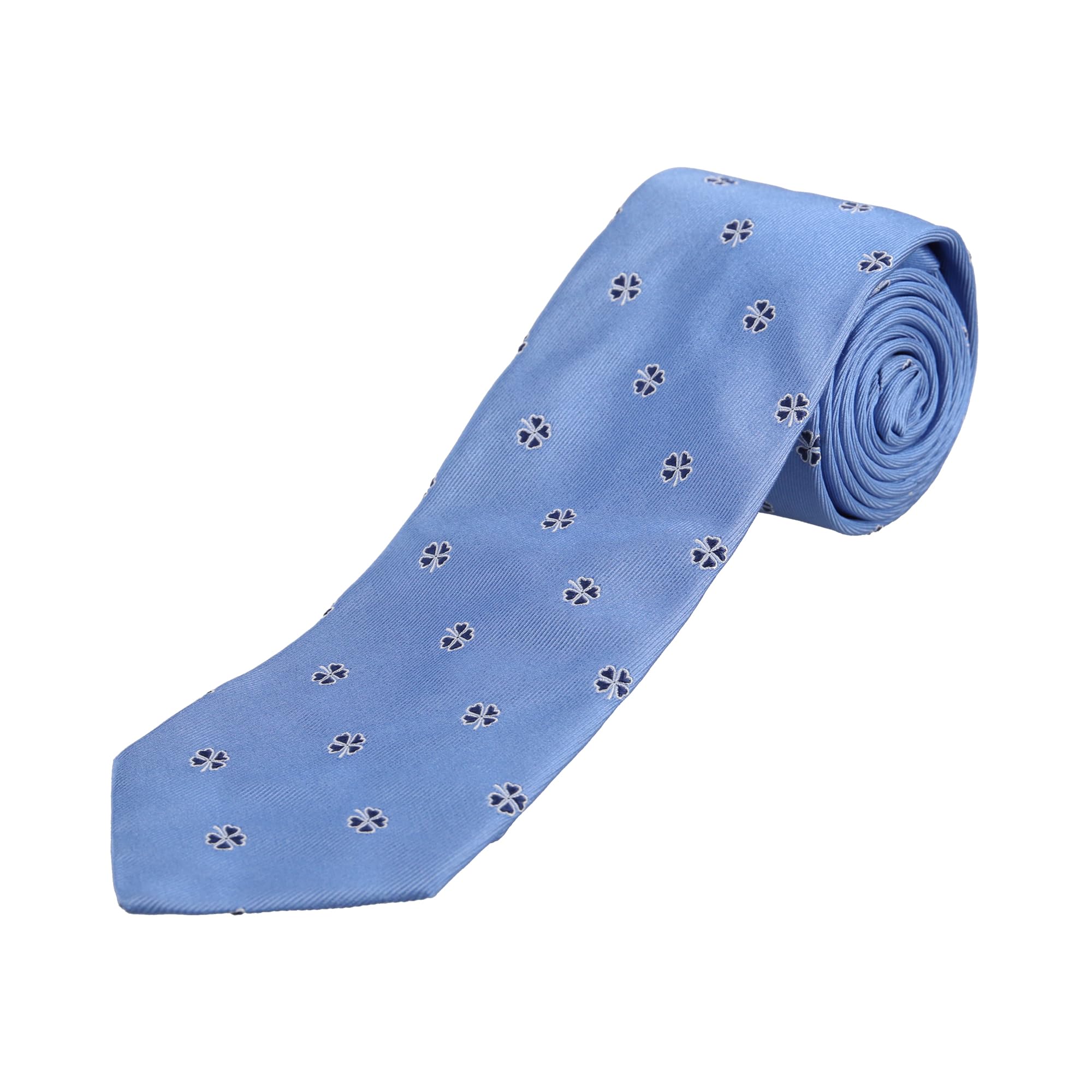 Matsumoto Co., Ltd. Italian-made, 100% silk, small pattern, four-leaf clover pattern, silk tie (sax blue)